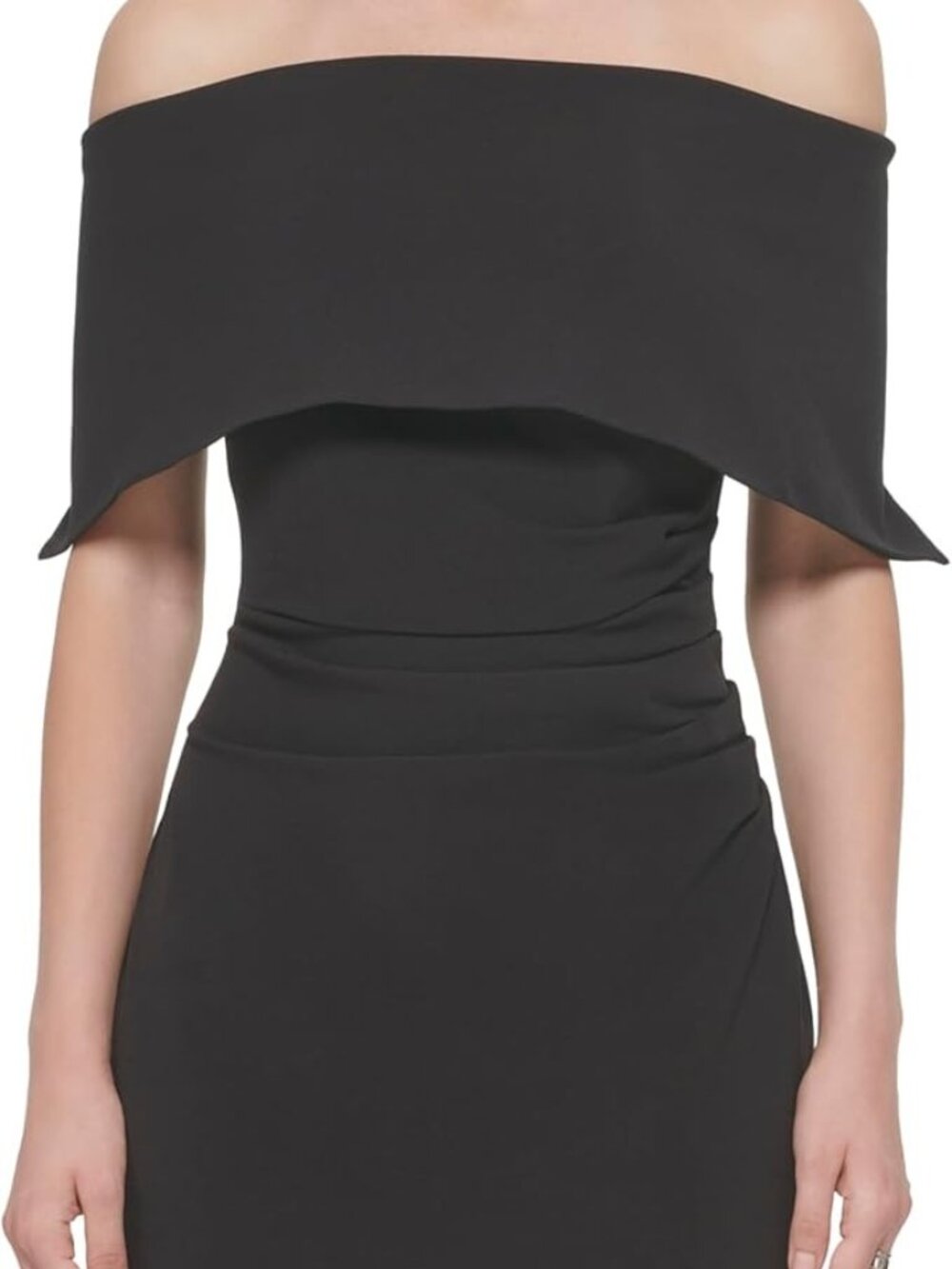 NWOT Vince Camuto Black Strapless Off-Shoulder Draped Midi Dress